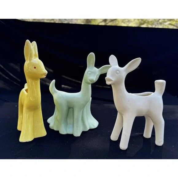 3 Vintage Haeger & Shawnee Pottery Deer Planters Excellent Condition! -A6